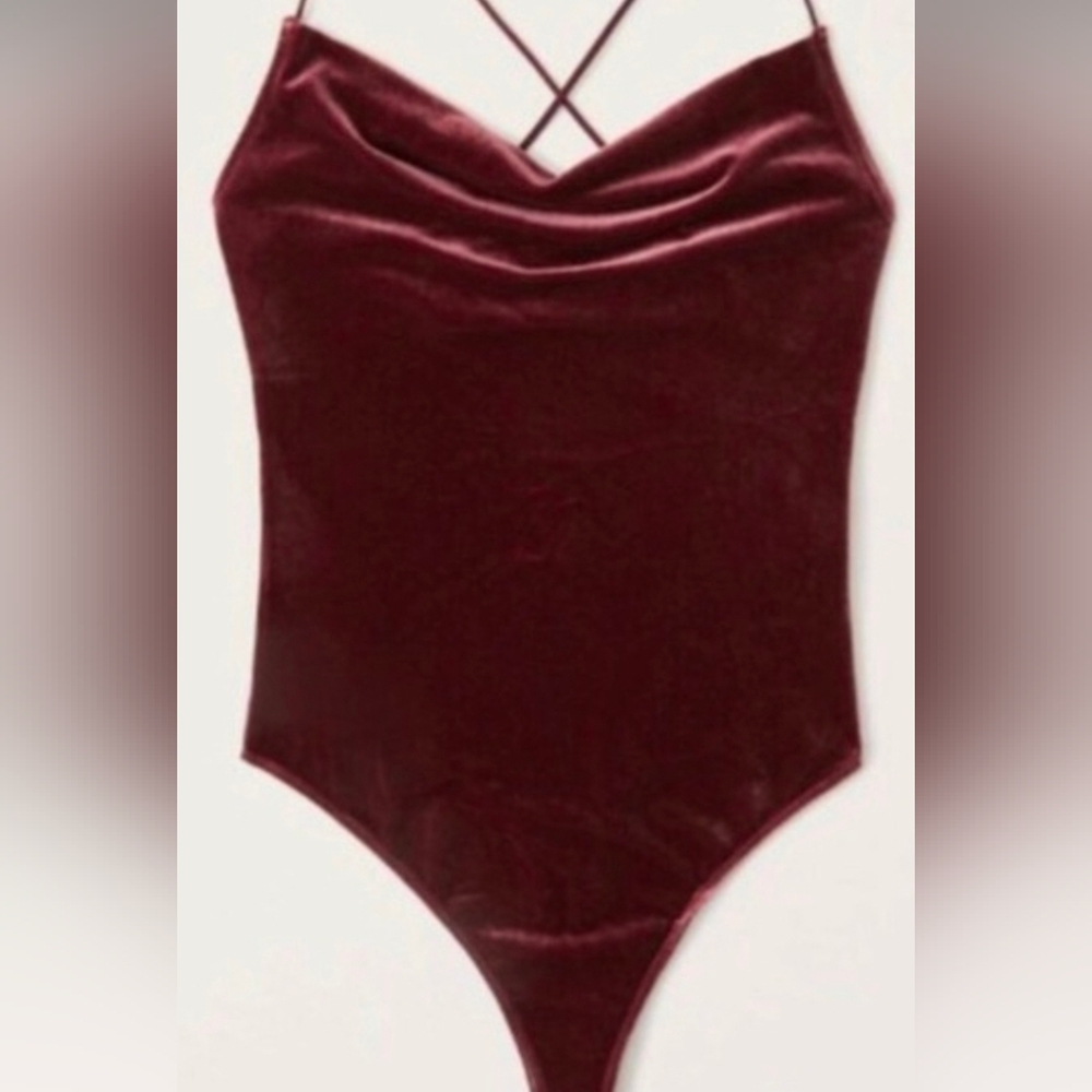 NWT Abercrombie & Fitch, Mulberry Cowl Neck Velvet Bodysuit/Cami, Women's S